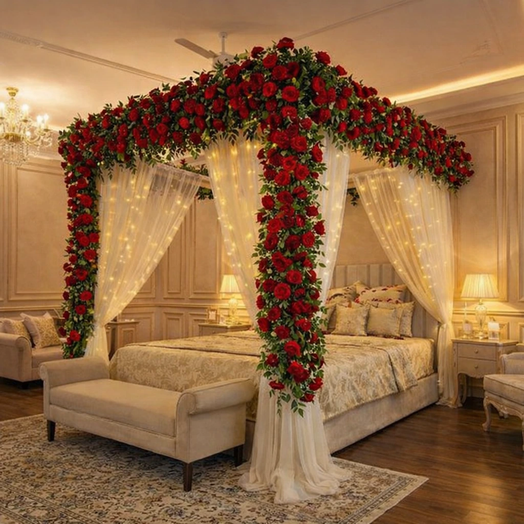 Luxury all red roses masehri design in Lahore with dense canopy flowers